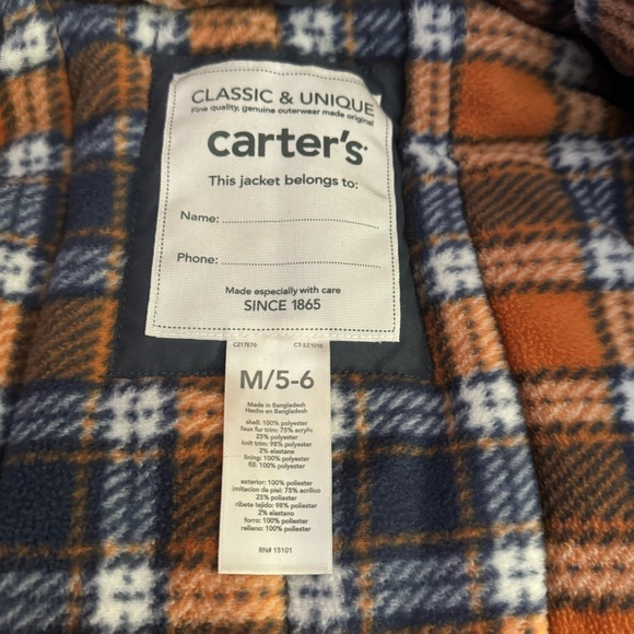 Carter’s Gray Insulated Winter Coat Size 5/6 - Picture 3 of 7
